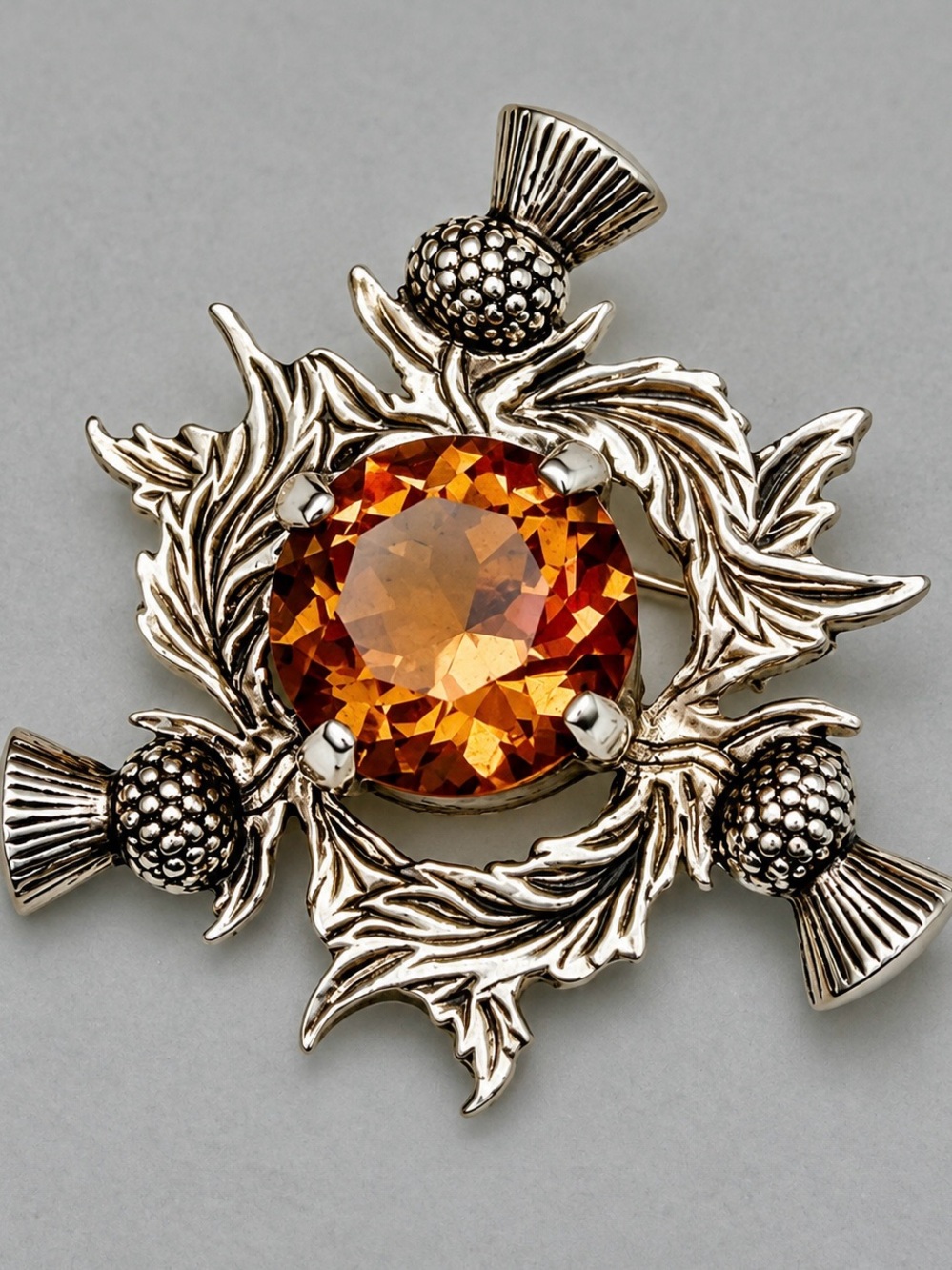 Vintage Amber Crystal Thistle Brooch #cz402